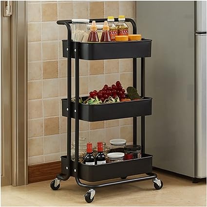 MOVEABLE FOLDING 3 LAYER PORTABLE TROLLEY STORAGE RACK